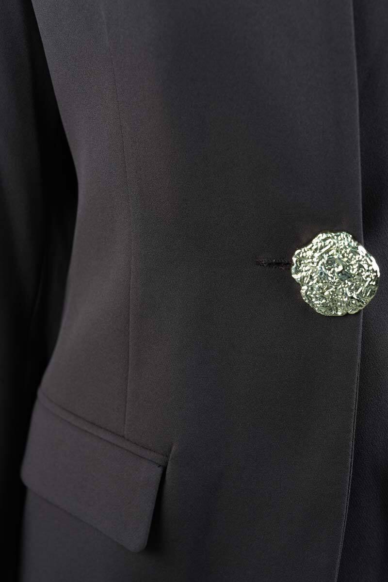 Tesettür Takım Tek Gold Düğmeli Blazer İkili Takım Kahverengi - 5