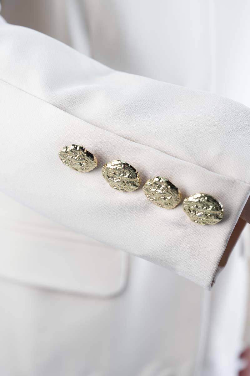 Tesettür Takım Tek Gold Düğmeli Blazer İkili Takım Krem - 5