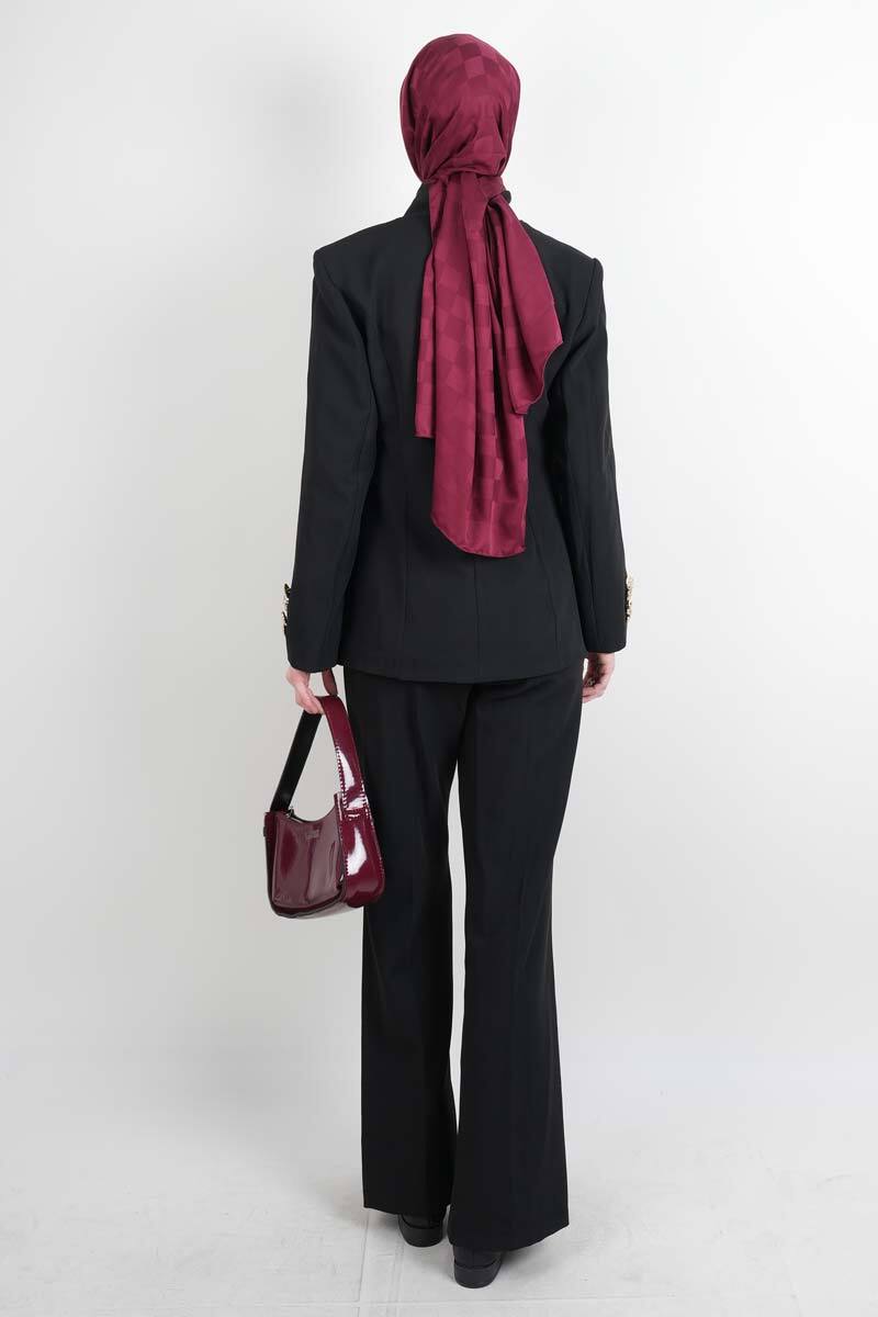 Tesettür Takım Tek Gold Düğmeli Blazer İkili Takım Siyah - 3