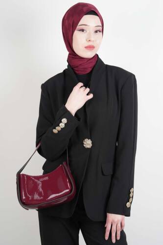 Tesettür Takım Tek Gold Düğmeli Blazer İkili Takım Siyah - 4