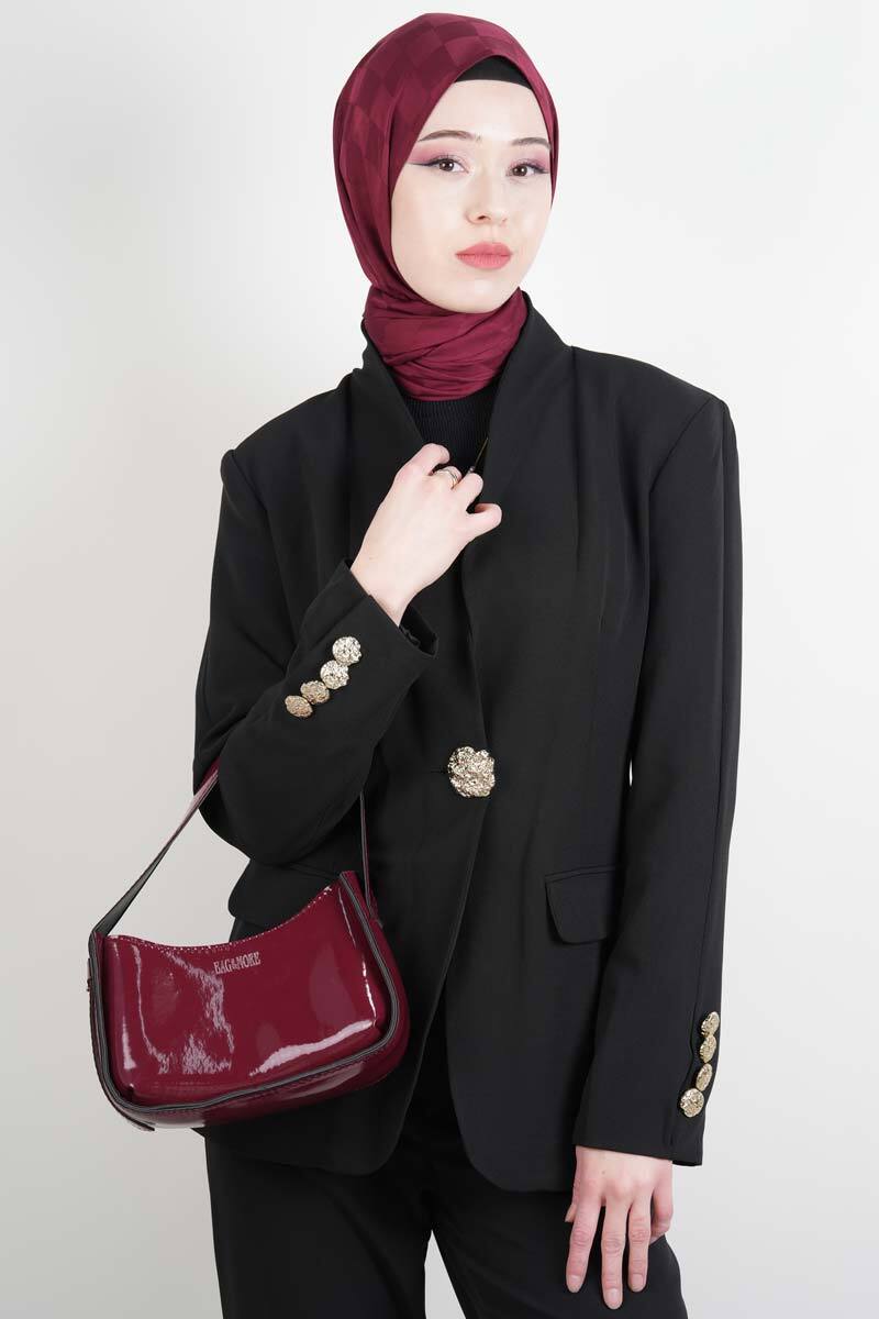 Tesettür Takım Tek Gold Düğmeli Blazer İkili Takım Siyah - 4