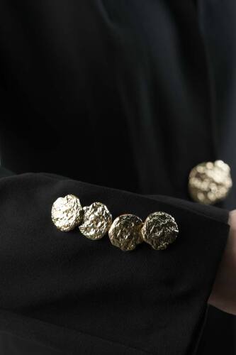 Tesettür Takım Tek Gold Düğmeli Blazer İkili Takım Siyah - 5