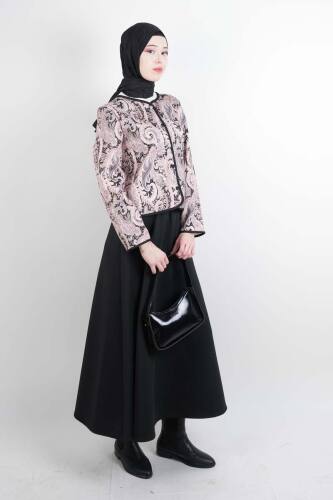 Tesettür Takım Üst Ceket Desenli Scuba Etekli İkili Takım Siyah - 03Kız Kulesi Teks (1)