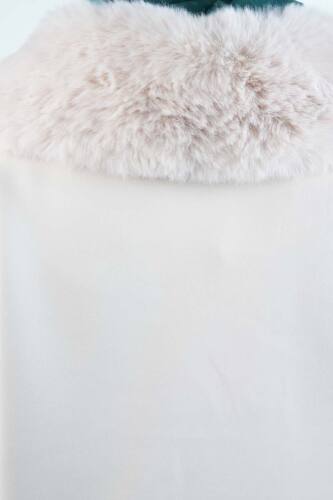 Tesettür Takım Yaka Kürklü Kısa ceketli Etekli Takım Krem - 4