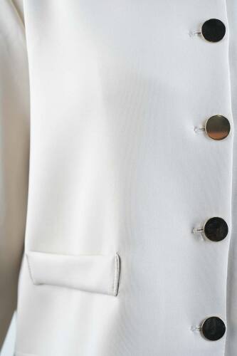 Tesettür Takım Yaka Kürklü Kısa ceketli Etekli Takım Krem - 5