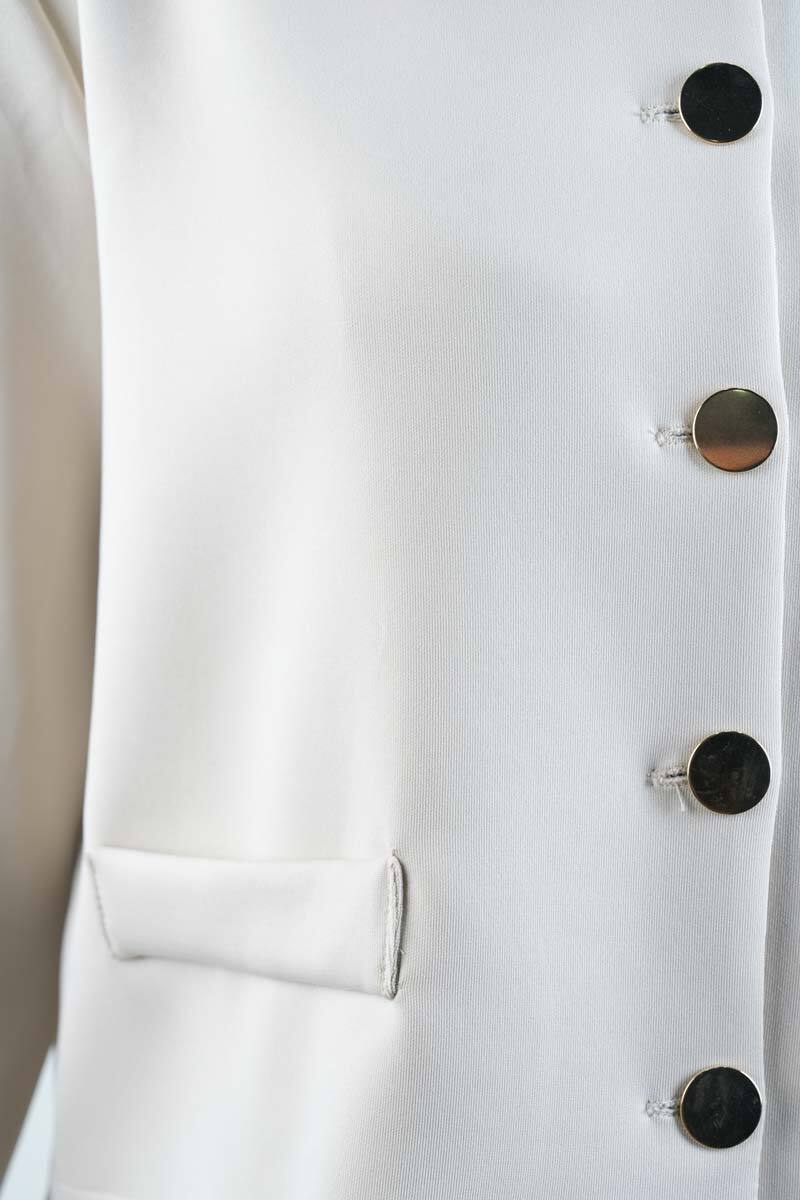 Tesettür Takım Yaka Kürklü Kısa ceketli Etekli Takım Krem - 5