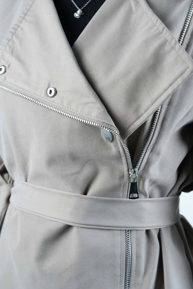 Tesettür Takım Yandan Fermuarlı Tansel Etekli İkili Takım Bej - 5