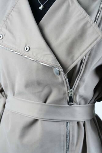 Tesettür Takım Yandan Fermuarlı Tansel Etekli İkili Takım Bej - 5