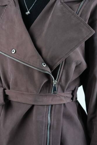 Tesettür Takım Yandan Fermuarlı Tansel Etekli İkili Takım Kahverengi - 5