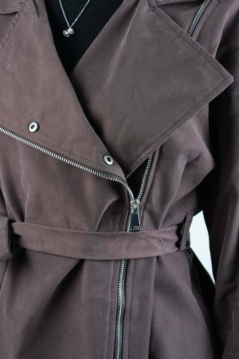 Tesettür Takım Yandan Fermuarlı Tansel Etekli İkili Takım Kahverengi - 5