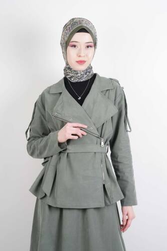 Tesettür Takım Yandan Fermuarlı Tansel Etekli İkili Takım Yeşil - 4