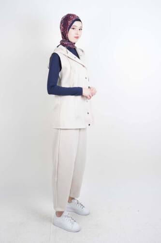 Tesettür Takım Yelekli Şalvar İkili Takım Krem - 03Kız Kulesi Teks (1)