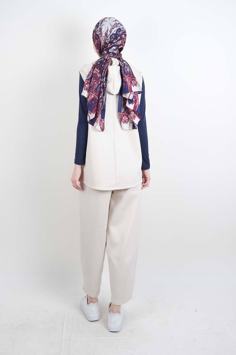 Tesettür Takım Yelekli Şalvar İkili Takım Krem - 4