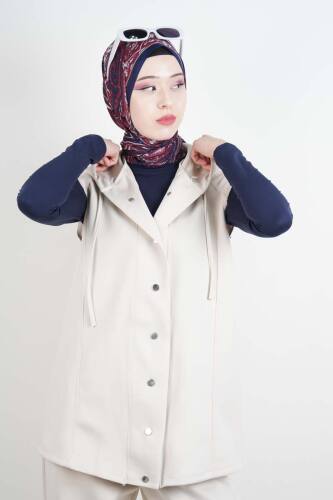 Tesettür Takım Yelekli Şalvar İkili Takım Krem - 3