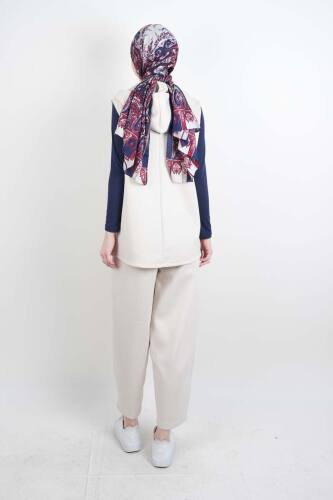 Tesettür Takım Yelekli Şalvar İkili Takım Krem - 4