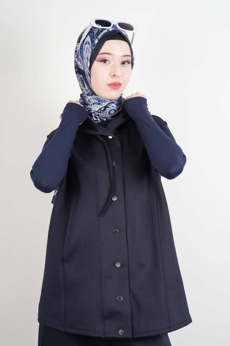 Tesettür Takım Yelekli Şalvar İkili Takım Lacivert - 3