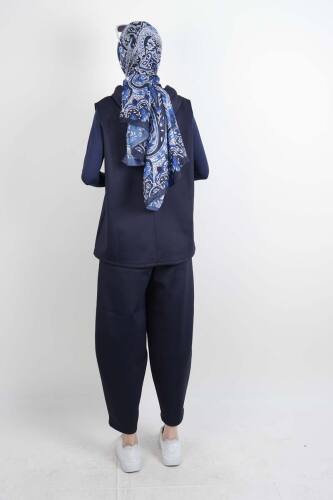 Tesettür Takım Yelekli Şalvar İkili Takım Lacivert - 4