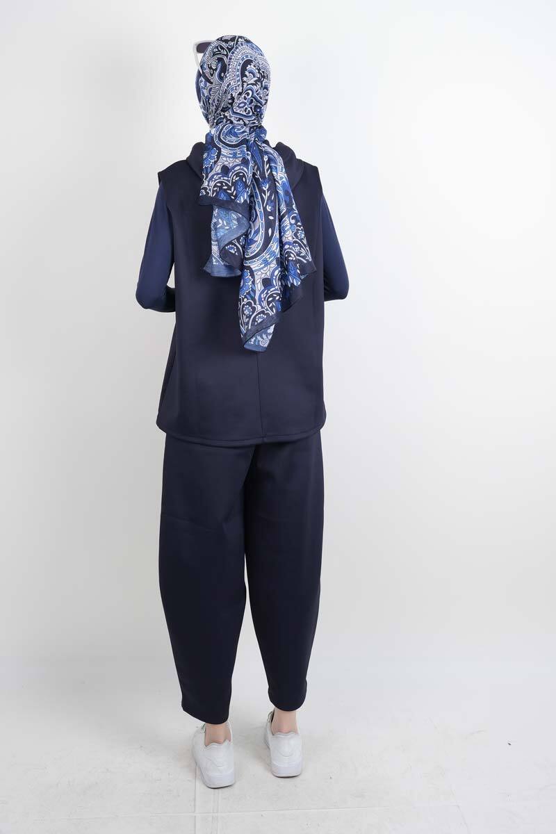Tesettür Takım Yelekli Şalvar İkili Takım Lacivert - 4