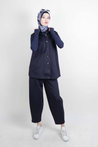 Tesettür Takım Yelekli Şalvar İkili Takım Lacivert - 1