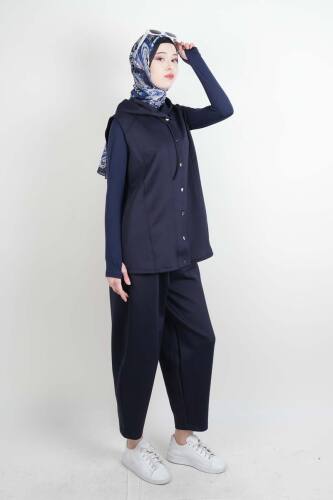 Tesettür Takım Yelekli Şalvar İkili Takım Lacivert - 2