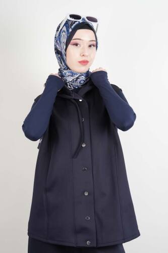 Tesettür Takım Yelekli Şalvar İkili Takım Lacivert - 3