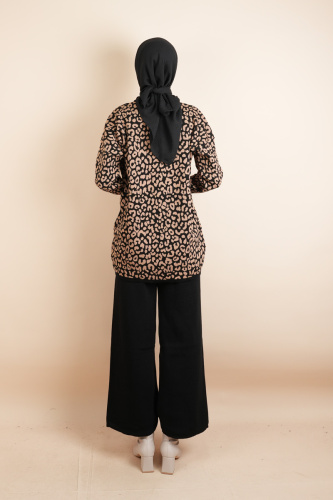 Tesettür Triko 2 Li Takım - Leopar Desenli Takım Siyah - 3