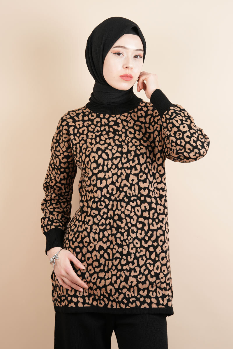 Tesettür Triko 2 Li Takım - Leopar Desenli Takım Siyah - 4