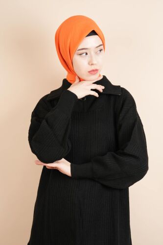 Tesettür Triko Takım Yarım Fermuarlı Kendinden Çizgili Triko İkili Takım Siyah - 4