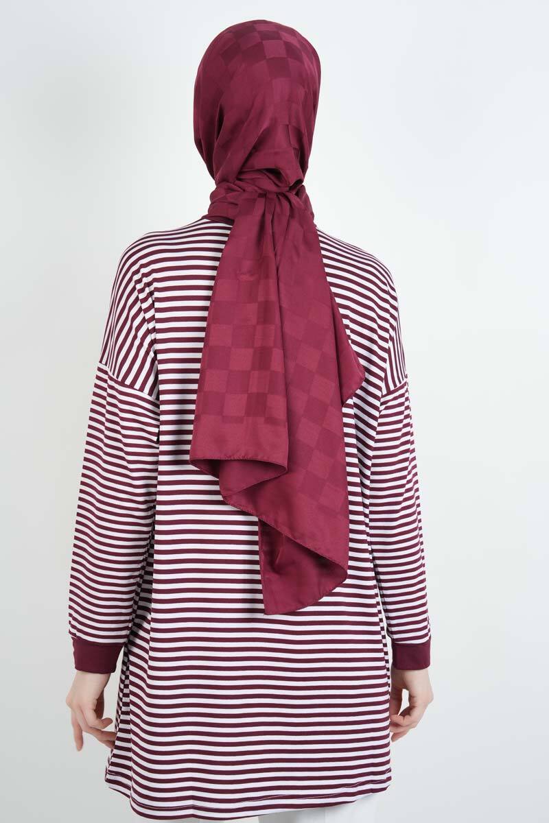 Tesettür Tunik İnce Çizgili Penye Tunik Bordo - 4