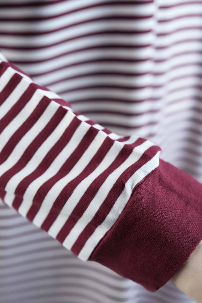 Tesettür Tunik İnce Çizgili Penye Tunik Bordo - 5