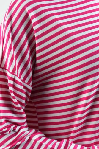 Tesettür Tunik İnce Çizgili Penye Tunik Koyu Pembe - 5