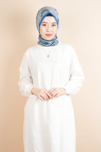 Tesettür Uzun Sweat Basic Soul Amblemli Sweat Beyaz 