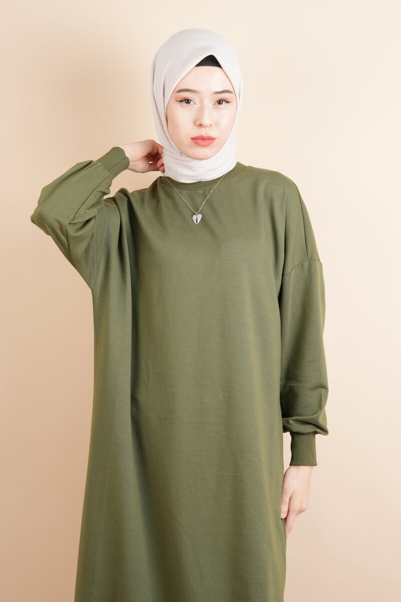 Tesettür Uzun Sweat Basic Soul Amblemli Sweat Haki - 1