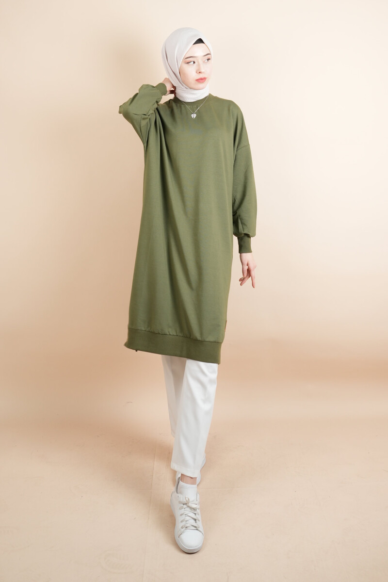 Tesettür Uzun Sweat Basic Soul Amblemli Sweat Haki - 2