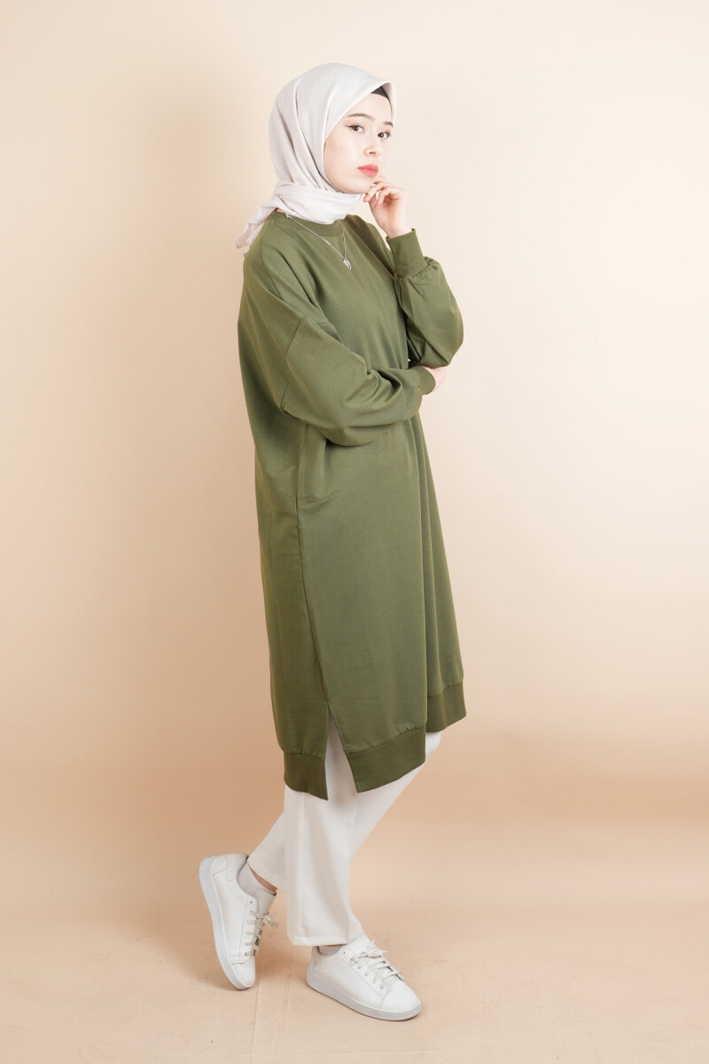 Tesettür Uzun Sweat Basic Soul Amblemli Sweat Haki - 3