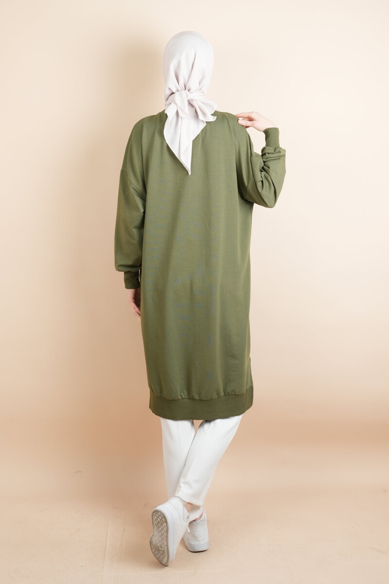 Tesettür Uzun Sweat Basic Soul Amblemli Sweat Haki - 4