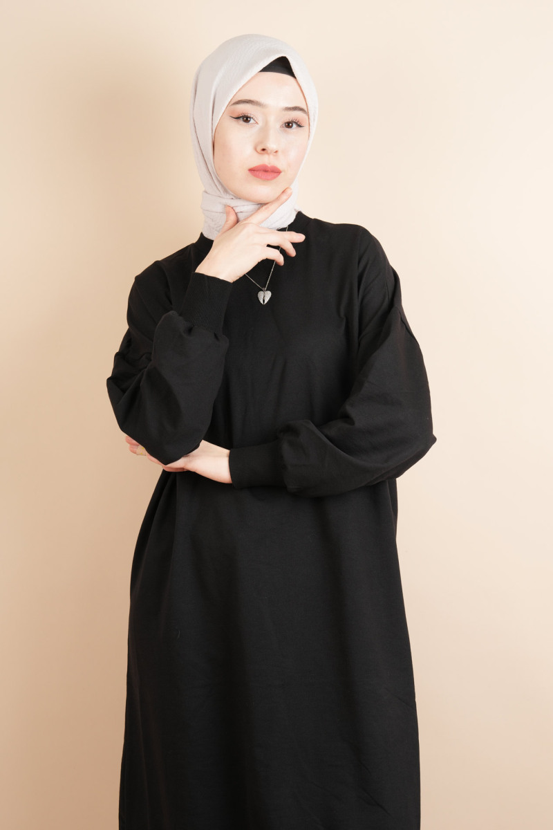 Tesettür Uzun Sweat Basic Soul Amblemli Sweat Siyah - 1