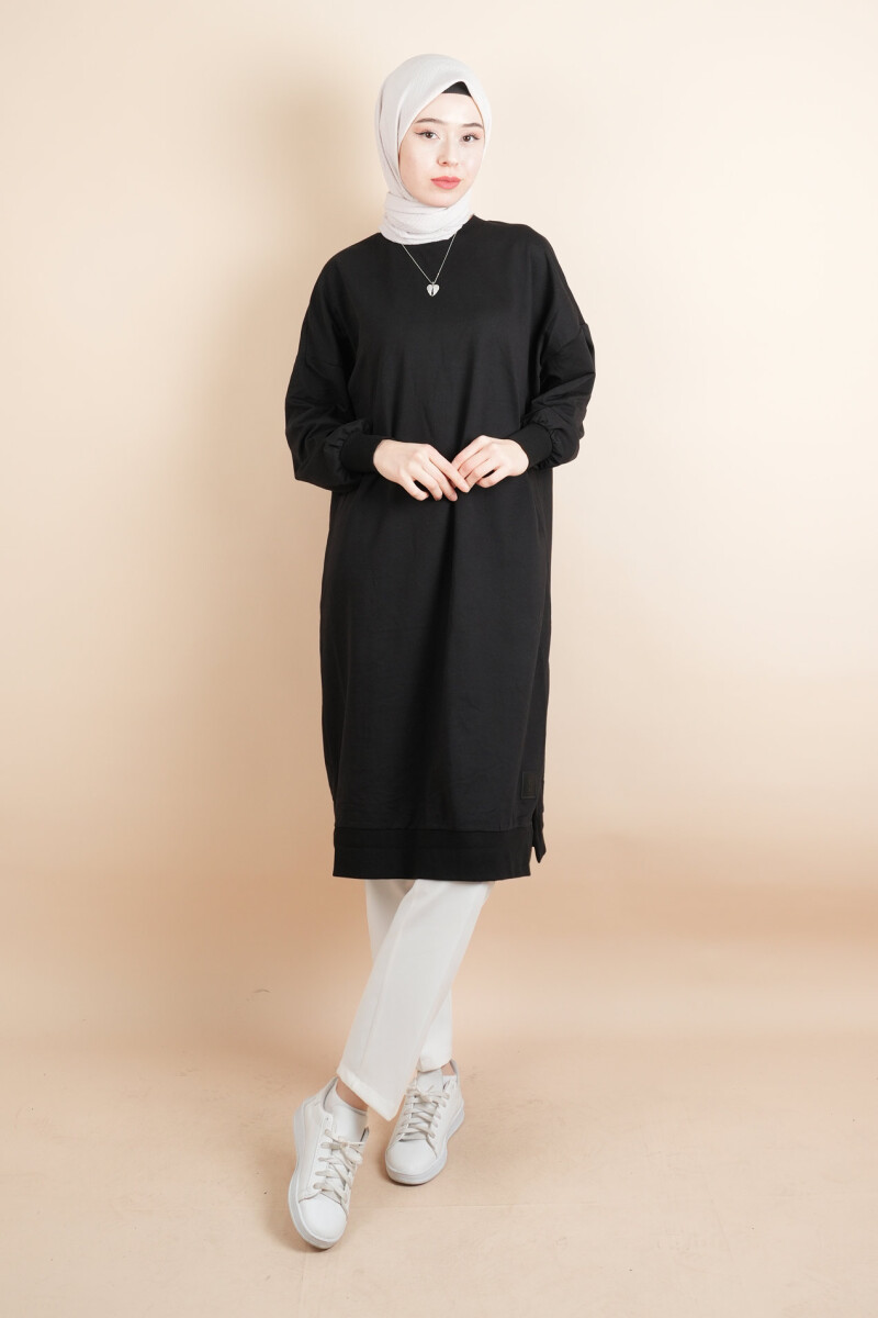 Tesettür Uzun Sweat Basic Soul Amblemli Sweat Siyah - 2