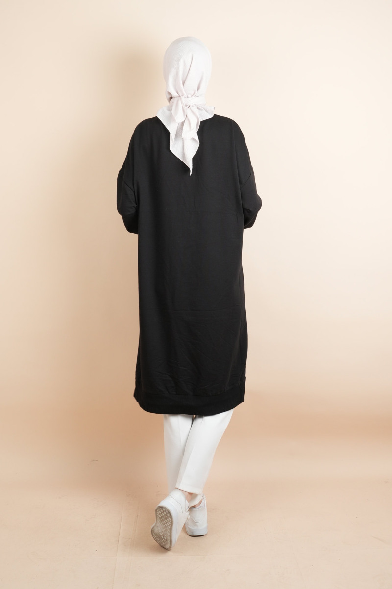 Tesettür Uzun Sweat Basic Soul Amblemli Sweat Siyah - 4