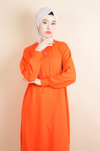 Tesettür Uzun Sweat Basic Soul Amblemli Sweat Turuncu 