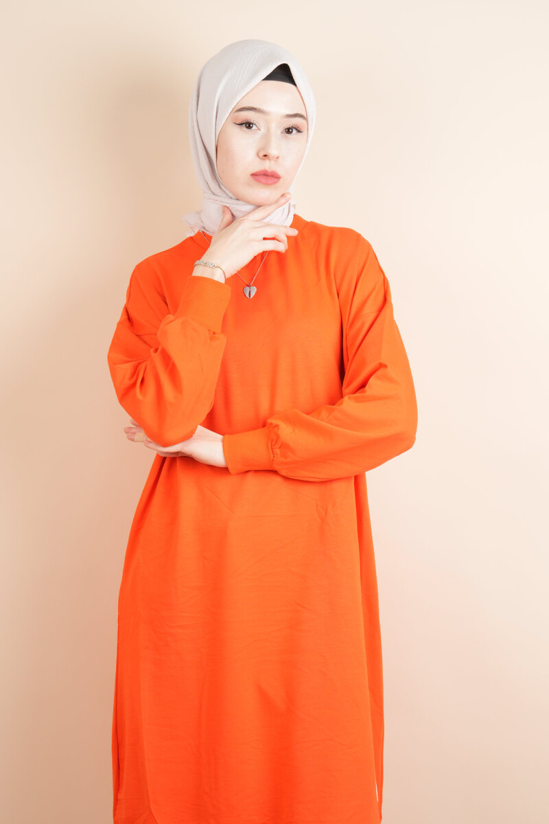 Tesettür Uzun Sweat Basic Soul Amblemli Sweat Turuncu - 1
