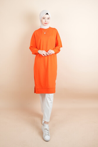 Tesettür Uzun Sweat Basic Soul Amblemli Sweat Turuncu - 2