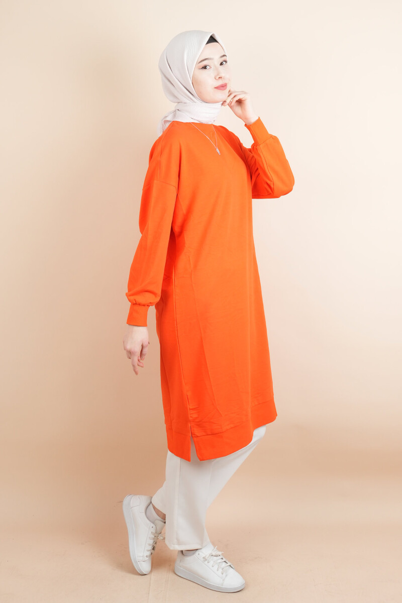 Tesettür Uzun Sweat Basic Soul Amblemli Sweat Turuncu - 3