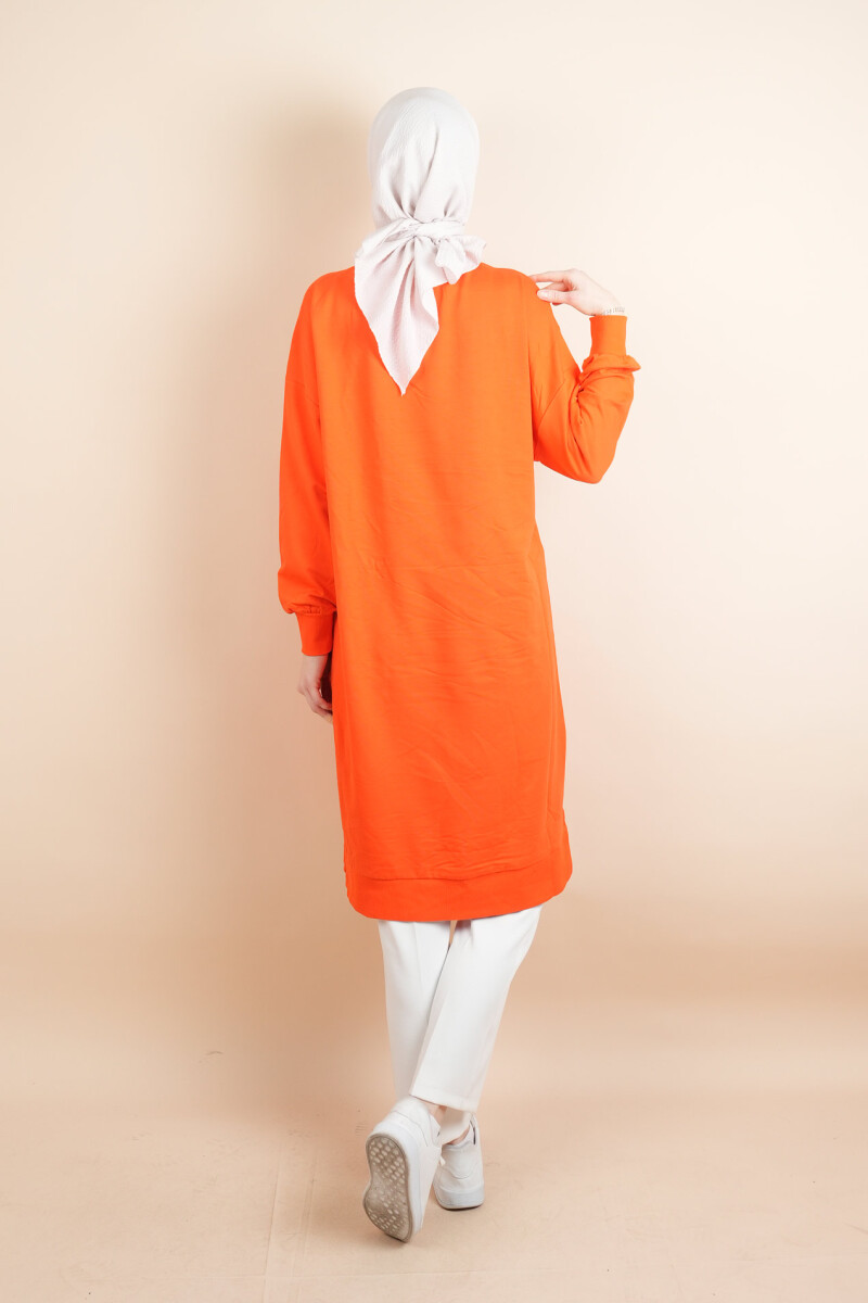 Tesettür Uzun Sweat Basic Soul Amblemli Sweat Turuncu - 4