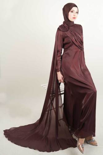 Yeni Çıkan Abiye Model Ön Çapraz Drapeli Kuyruklu Abiye Bordo - 1