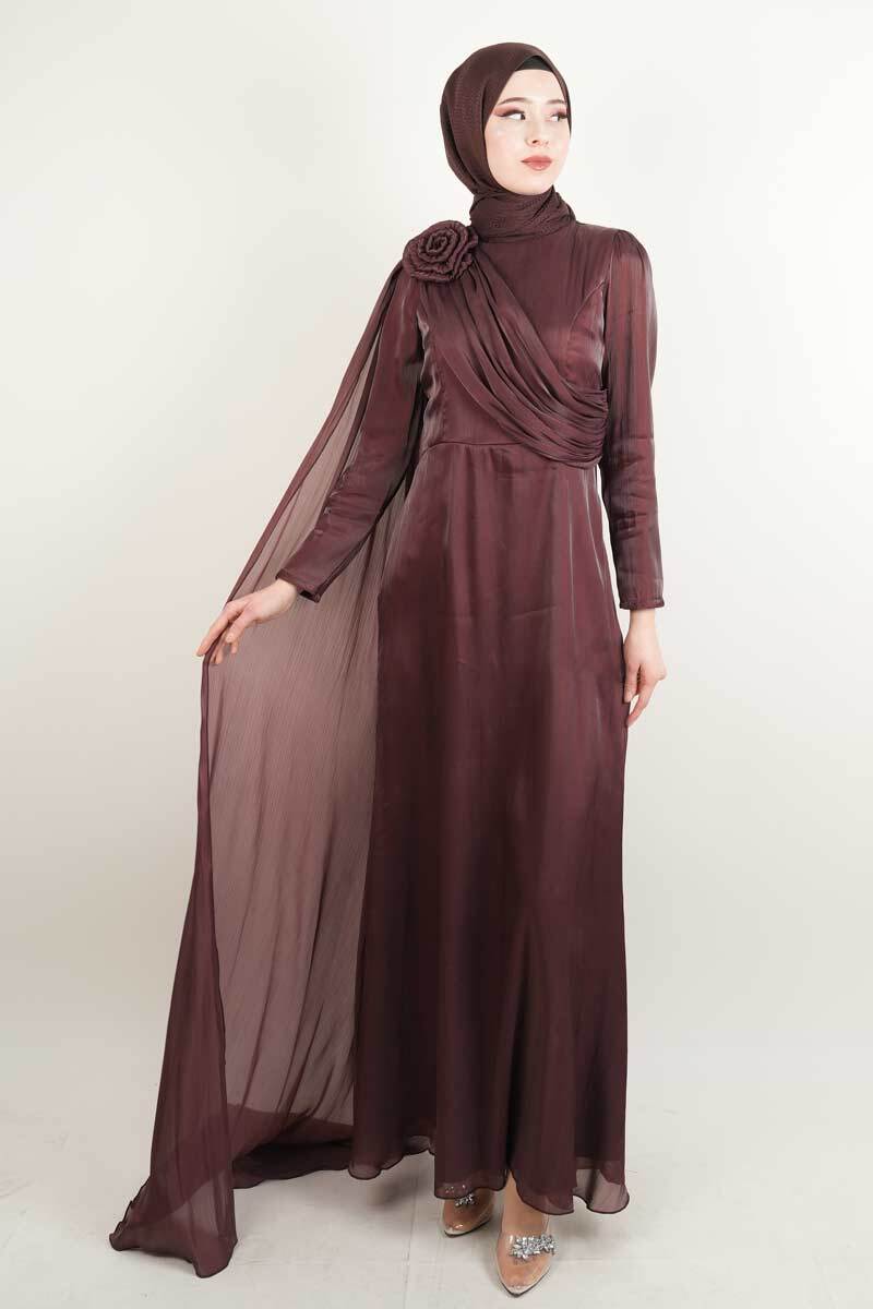 Yeni Çıkan Abiye Model Ön Çapraz Drapeli Kuyruklu Abiye Bordo - 2