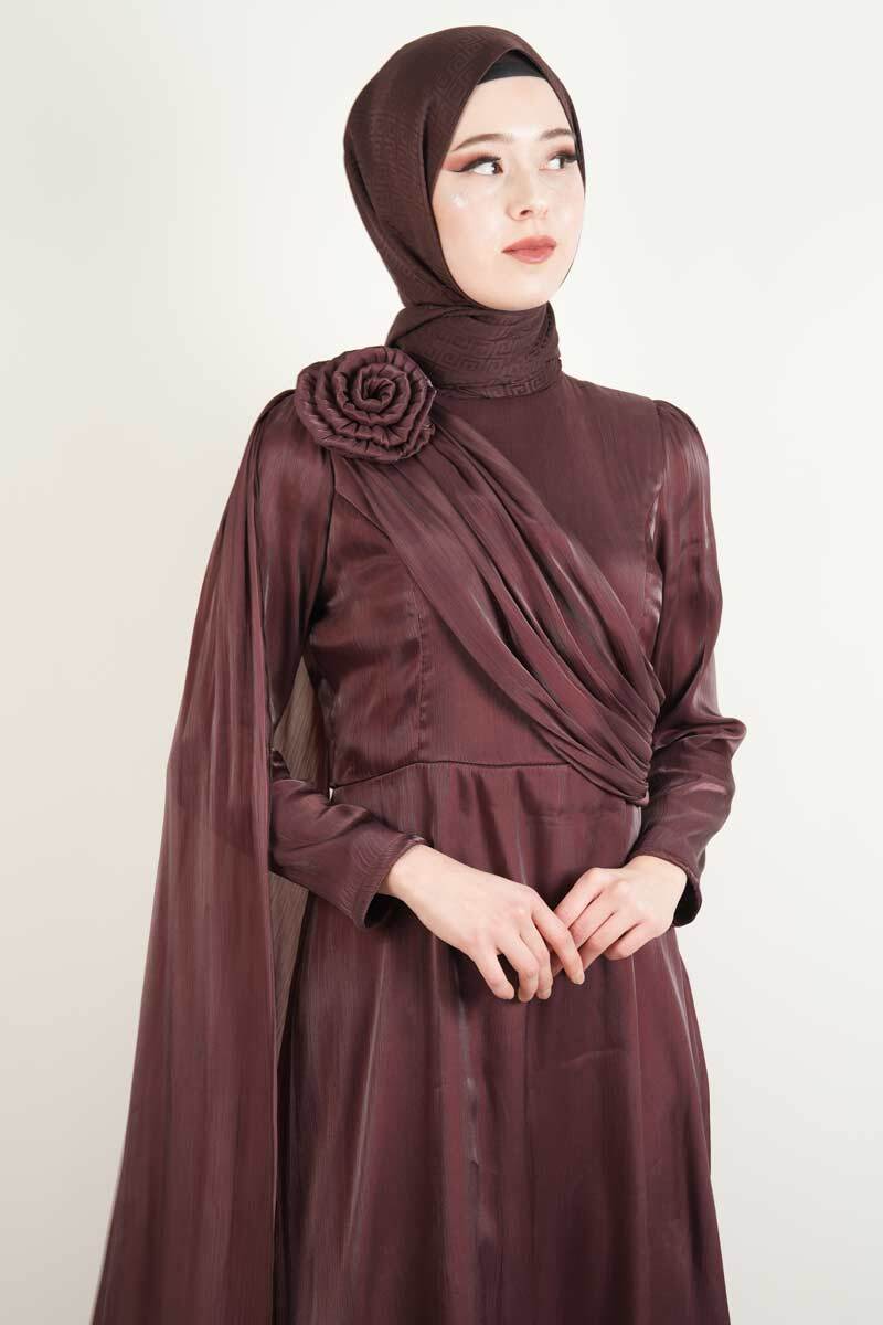 Yeni Çıkan Abiye Model Ön Çapraz Drapeli Kuyruklu Abiye Bordo - 3