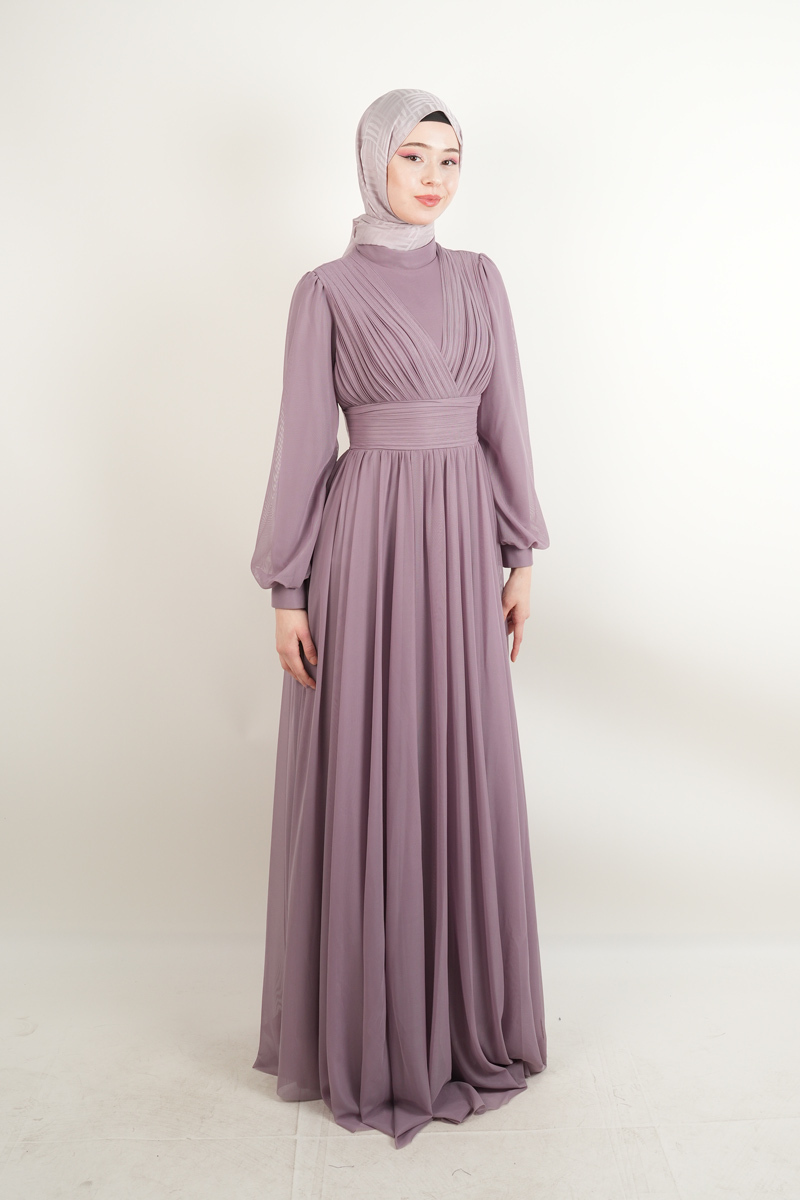 Yeni Çıkan Tüllü Abiye Model Sade Abiye Lila - 2