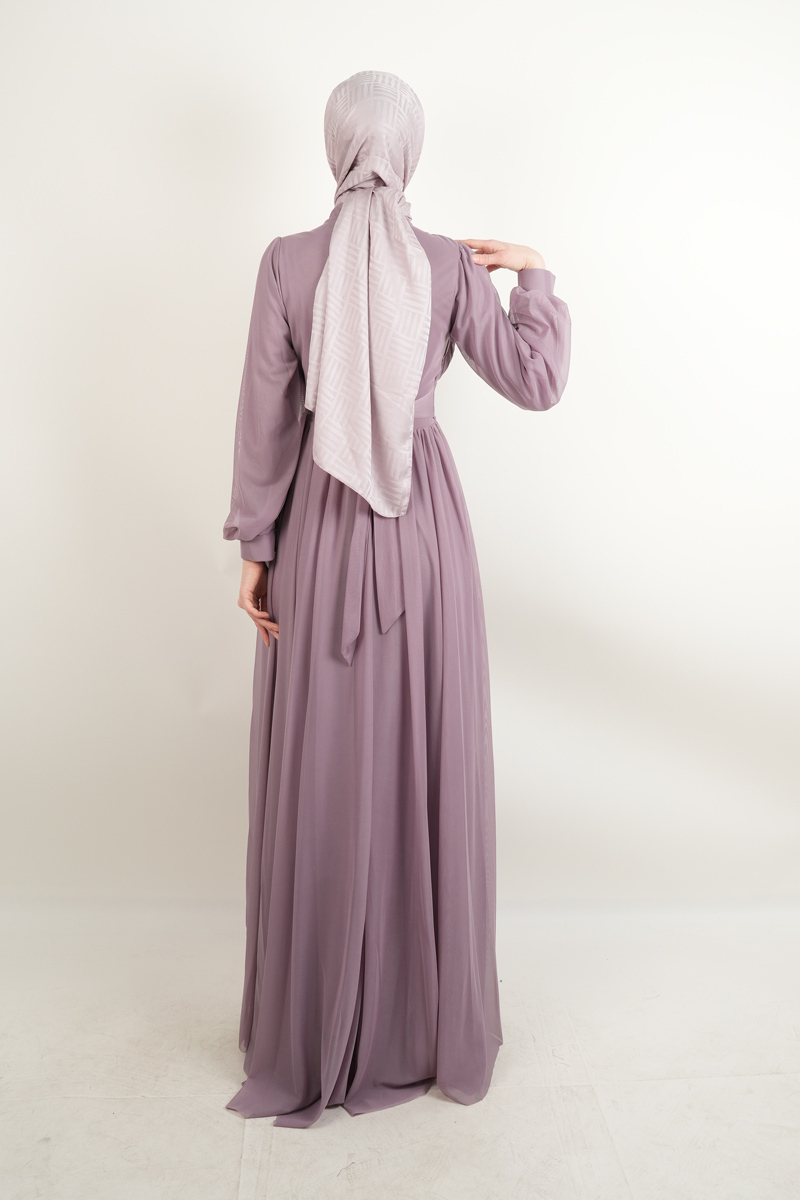 Yeni Çıkan Tüllü Abiye Model Sade Abiye Lila - 3
