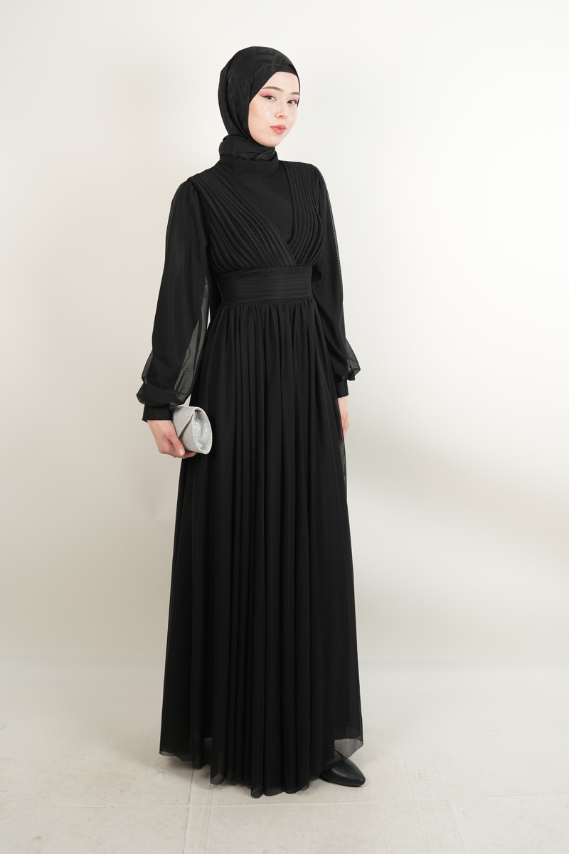 Yeni Çıkan Tüllü Abiye Model Sade Abiye Siyah - 2
